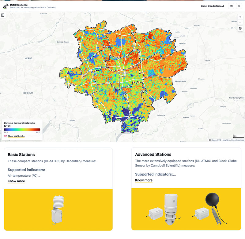 mapa sensores calor decentlab Dortmund 